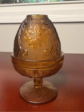 Amber Indiana Glass Floral Candle Holder Decorative Floral Tiara Fairy Lamp